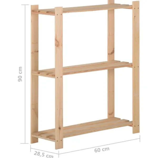 vidaXL Hyllor>Lagerhylla 3 hyllplan 60x28,5x90 cm massiv furu