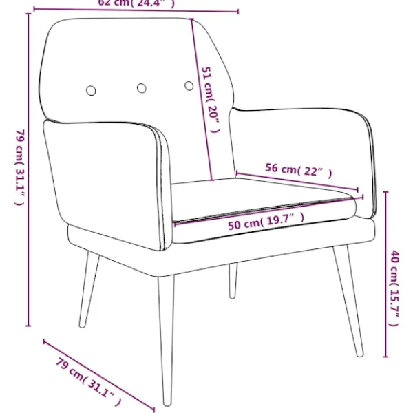 vidaXL Fåtöljer>Loungestol gräddvit 62x79x79 cm sammet