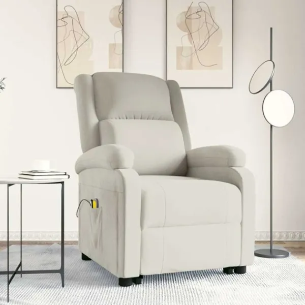 vidaXL Fåtöljer>Massagefåtölj med uppresningshjälp gräddvit sammet