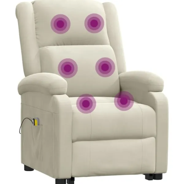 vidaXL Fåtöljer>Massagefåtölj med uppresningshjälp gräddvit sammet
