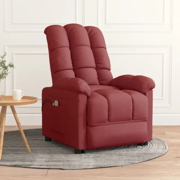 vidaXL Fåtöljer>Massagefåtölj med uppresningshjälp vin tyg
