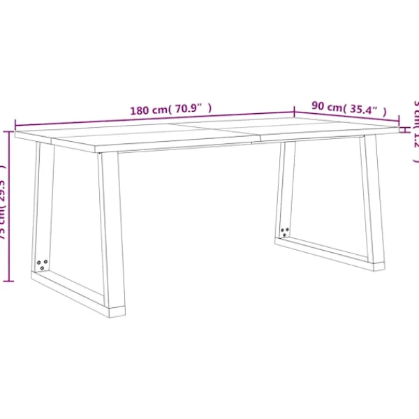 vidaXL Matgrupper>Matbord med levande kant 180x90x75 cm massivt akaciaträ