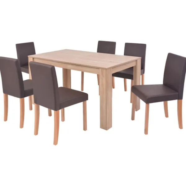 vidaXL Matgrupper>Matbord och matstolar 7 delar konstläder ek