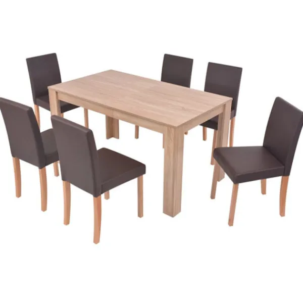vidaXL Matgrupper>Matbord och matstolar 7 delar konstläder ek