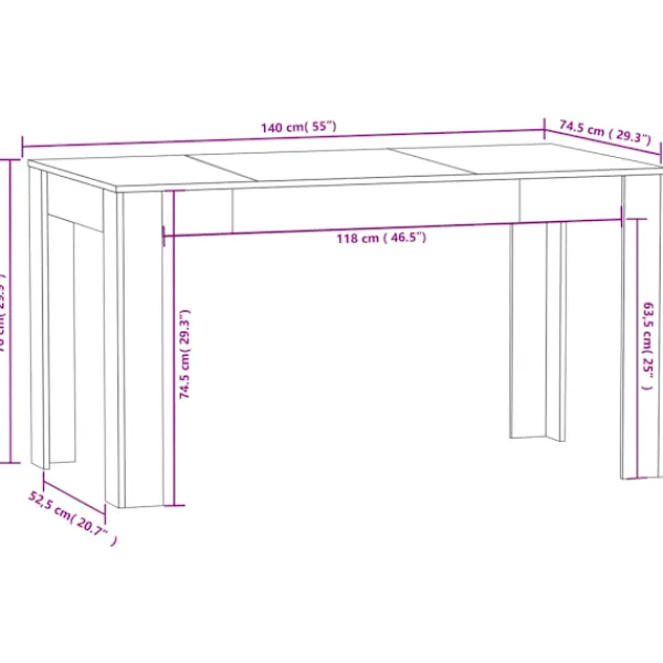 vidaXL Matbord>Matbord sonoma-ek 140x74,5x76 cm konstruerat trä