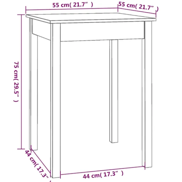 vidaXL Matbord>Matbord 55x55x75 cm massivt furuträ