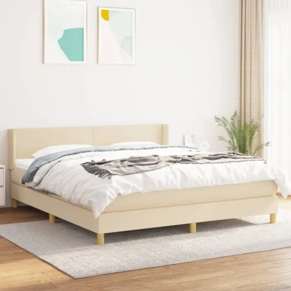 vidaXL Sängar>Ramsäng med madrass gräddvit 160x200 cm tyg