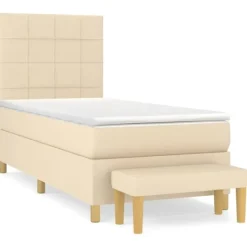 vidaXL Sängar>Ramsäng med madrass gräddvit 80x200 cm tyg