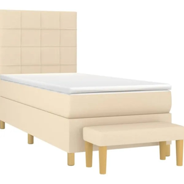 vidaXL Sängar>Ramsäng med madrass gräddvit 80x200 cm tyg