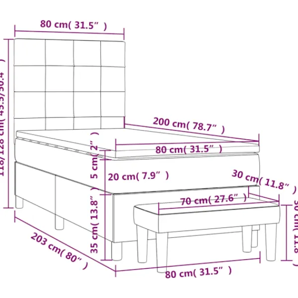 vidaXL Sängar>Ramsäng med madrass gräddvit 80x200 cm tyg