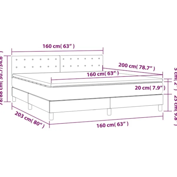 vidaXL Sängar>Ramsäng med madrass mörk 160x200 cm tyg