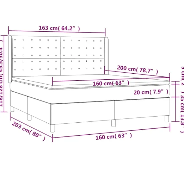 vidaXL Sängar>Ramsäng med madrass & LED mörk 160x200 cm tyg
