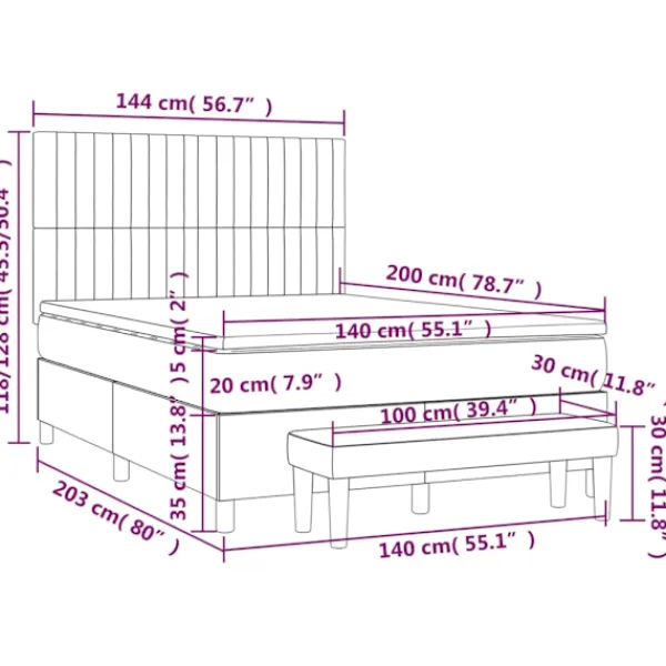 vidaXL Sängar>Ramsäng med madrass 140x200 cm tyg