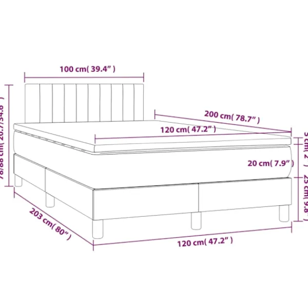 vidaXL Sängar>Ramsäng med madrass & LED mörk 120x200 cm tyg