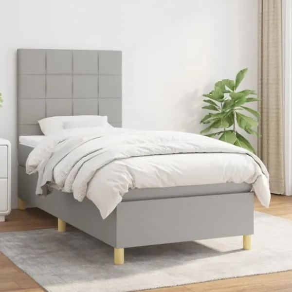 vidaXL Sängar>Ramsäng med madrass ljus 90x200 cm tyg