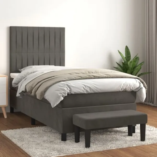 vidaXL Sängar>Ramsäng med madrass mörk 100x200 cm sammet