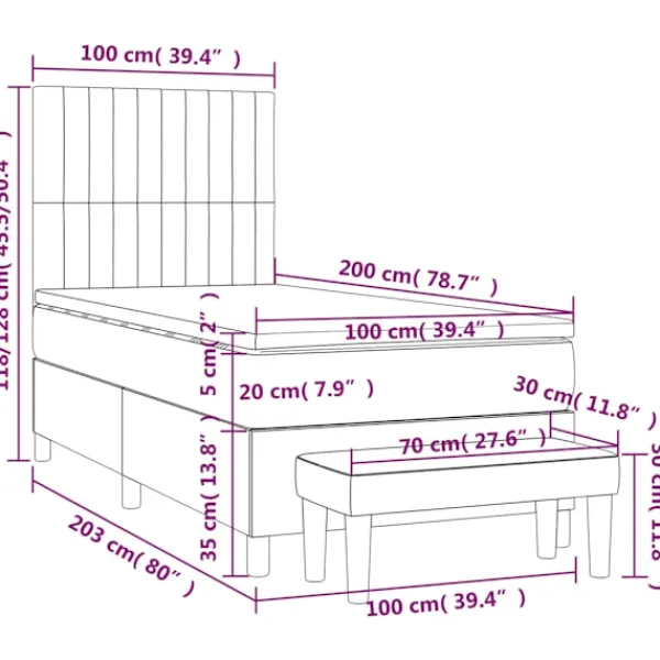 vidaXL Sängar>Ramsäng med madrass mörk 100x200 cm sammet