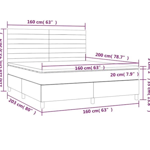 vidaXL Sängar>Ramsäng med madrass & LED 160x200 cm sammet