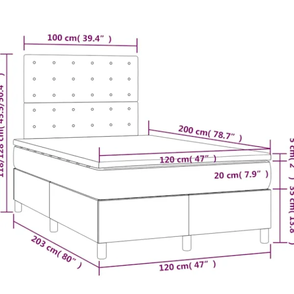 vidaXL Sängar>Ramsäng med madrass & LED 120x200 cm tyg