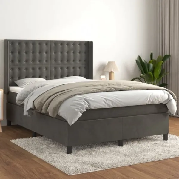 vidaXL Sängar>Ramsäng med madrass mörk 140x200 cm sammet