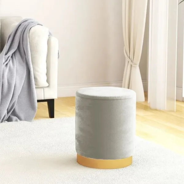 vidaXL Sittpuffar>Rund förvaringspall ljus sammet 31 x 37 cm