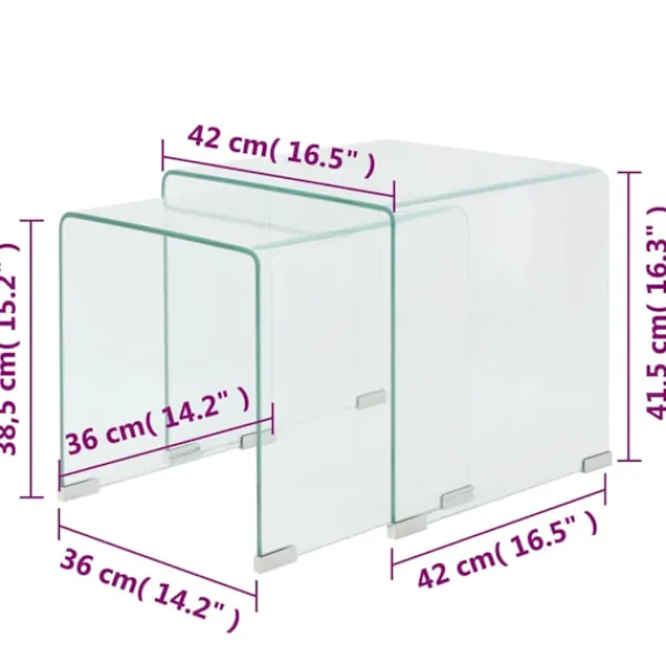 vidaXL Småbord>Satsbord 2 st bord härdat klarglas