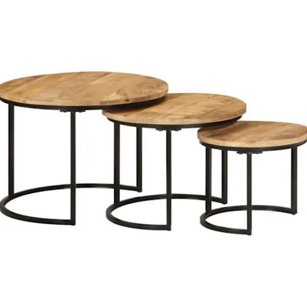 vidaXL Soffbord>Satsbord 3 st massivt grovt mangoträ
