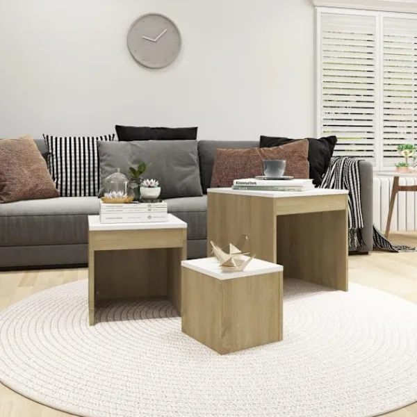 vidaXL Småbord>Satsbord 3 st och sonoma-ek konstruerat trä