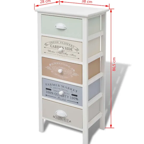 vidaXL Byråer>Shabby Chic French byrå 5 lådor trä