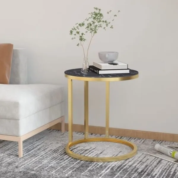 vidaXL Småbord>Sidobord och svart marmor 45 cm härdat glas