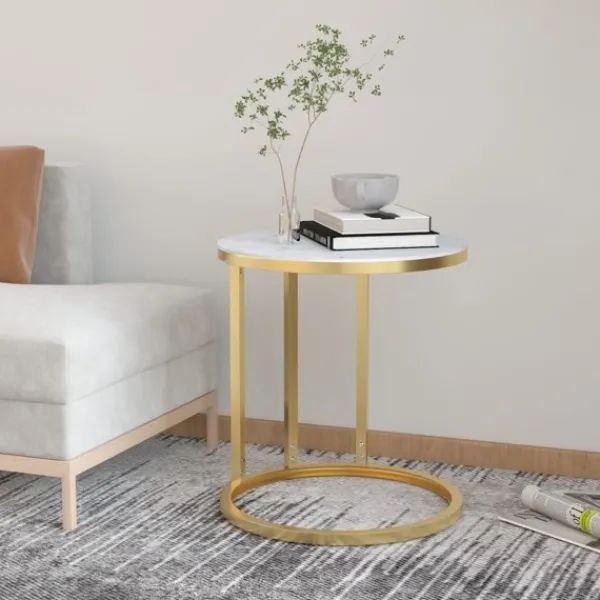 vidaXL Småbord>Sidobord och vit marmor 45 cm härdat glas