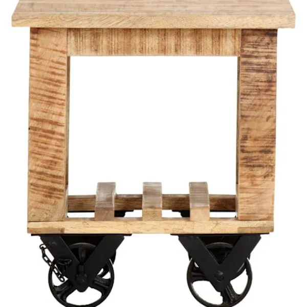 vidaXL Småbord>Sidobord med hjul 40x40x42 cm grovt mangoträ
