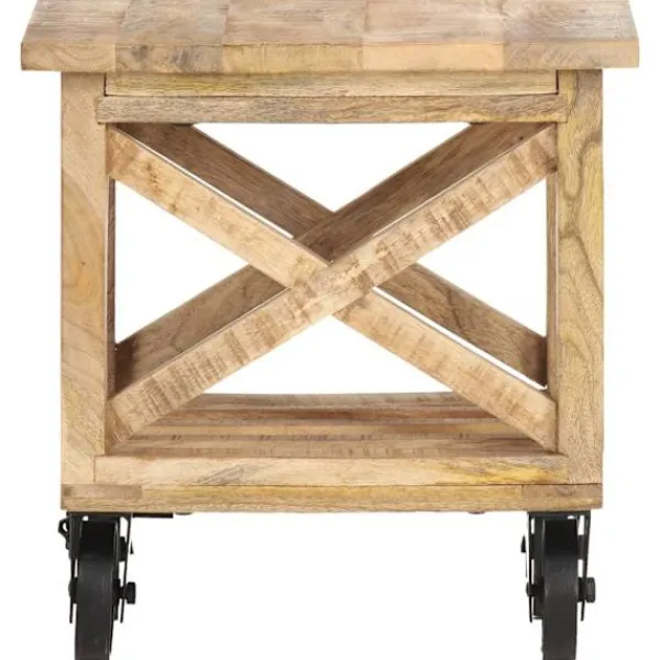 vidaXL Småbord>Sidobord med hjul 40x40x42 cm grovt mangoträ