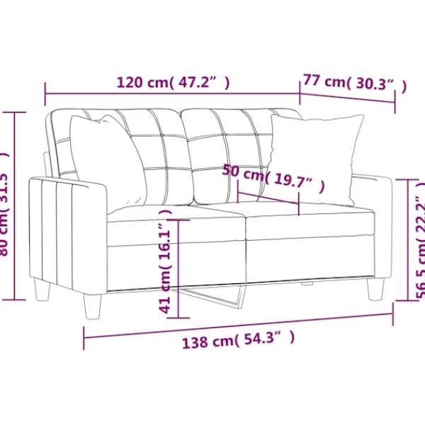 vidaXL Soffor>2-sits soffa med prydnadskuddar 120 cm konstläder