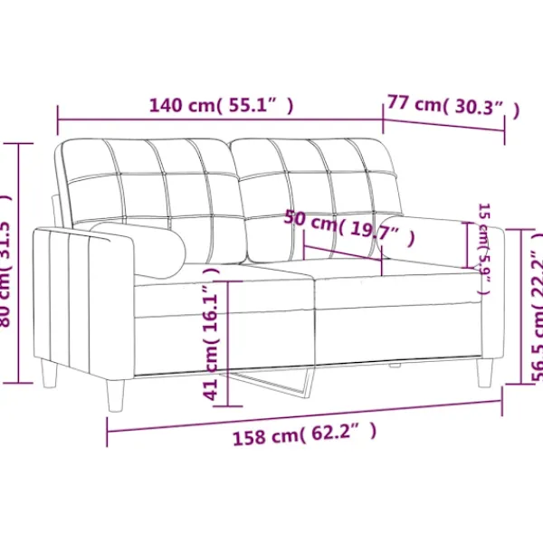 vidaXL Soffor>2-sits soffa med prydnadskuddar ljus 140 cm tyg