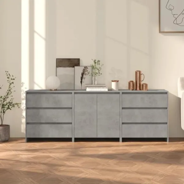 vidaXL Sideboards>Skänk 3 delar betong konstruerat trä