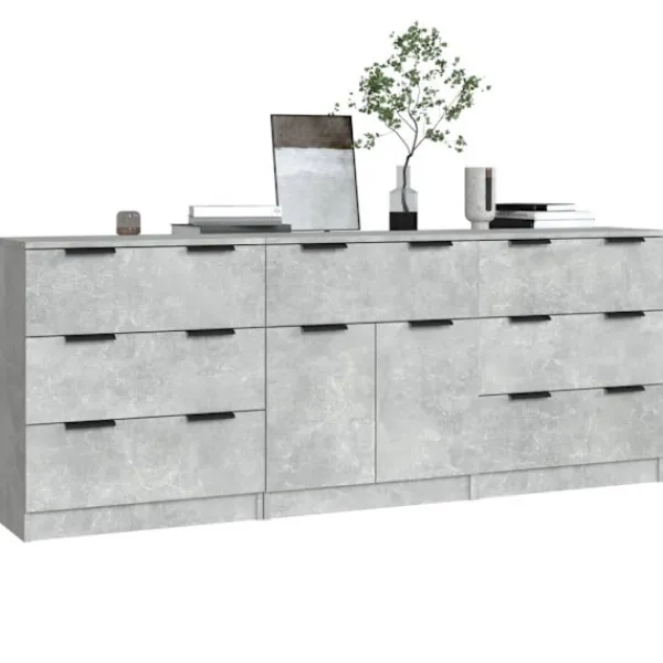 vidaXL Sideboards>Skänk 3 delar betong konstruerat trä