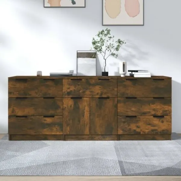 vidaXL Sideboards>Skänk 3 delar rökfärgad ek konstruerat trä