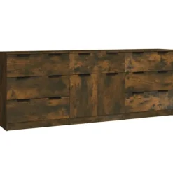 vidaXL Sideboards>Skänk 3 delar rökfärgad ek konstruerat trä