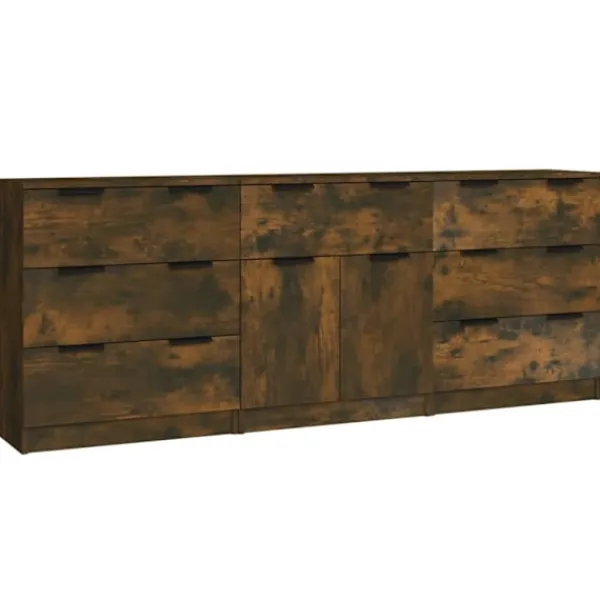 vidaXL Sideboards>Skänk 3 delar rökfärgad ek konstruerat trä
