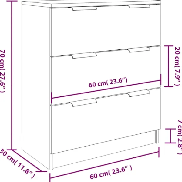 vidaXL Sideboards>Skänk 3 delar rökfärgad ek konstruerat trä