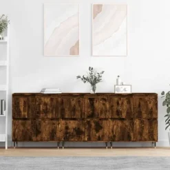 vidaXL Sideboards>Skänk 3 delar rökfärgad ek konstruerat trä
