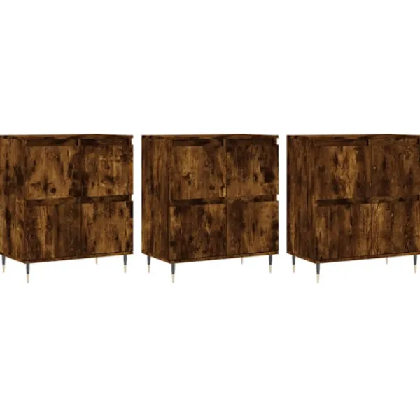vidaXL Sideboards>Skänk 3 delar rökfärgad ek konstruerat trä