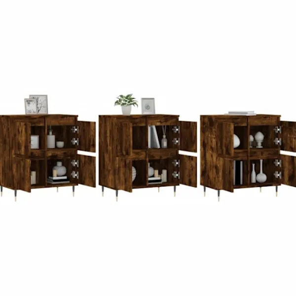 vidaXL Sideboards>Skänk 3 delar rökfärgad ek konstruerat trä