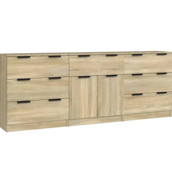 vidaXL Sideboards>Skänk 3 delar sonoma-ek konstruerat trä