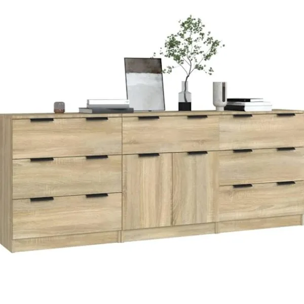 vidaXL Sideboards>Skänk 3 delar sonoma-ek konstruerat trä