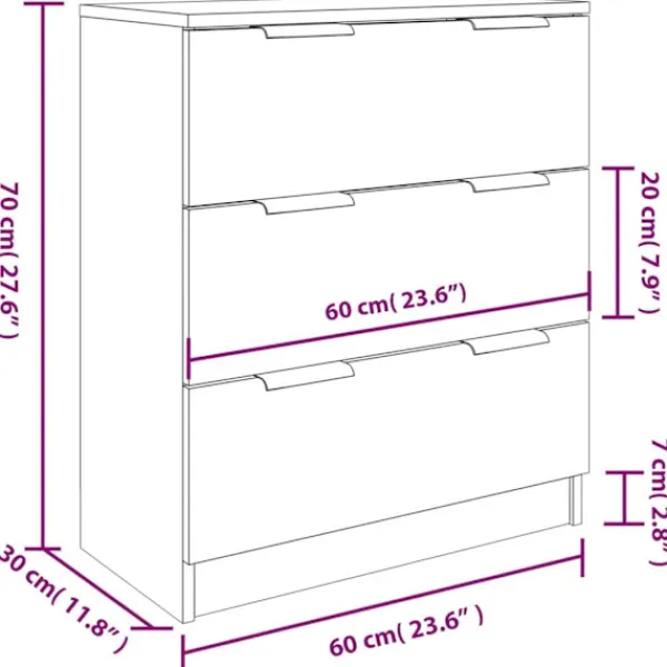 vidaXL Sideboards>Skänk 3 delar sonoma-ek konstruerat trä
