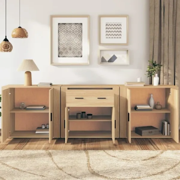 vidaXL Sideboards>Skänk 3 delar Sonoma ek konstruerat trä