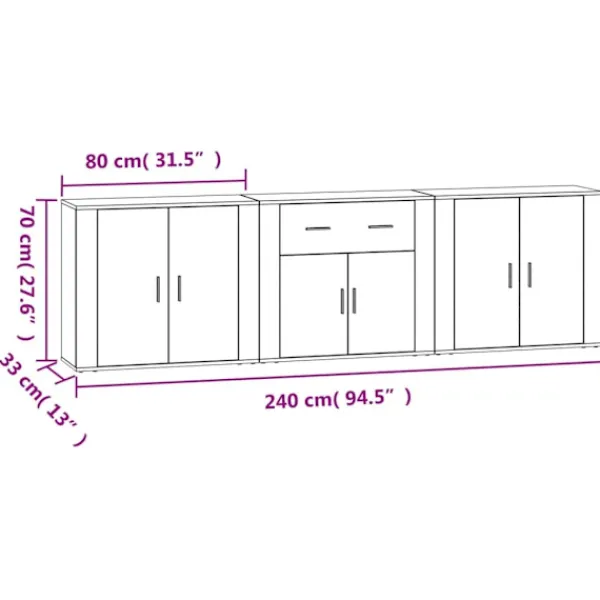 vidaXL Sideboards>Skänk 3 delar Sonoma ek konstruerat trä