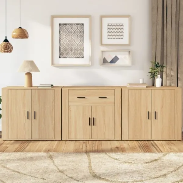 vidaXL Sideboards>Skänk 3 delar Sonoma ek konstruerat trä